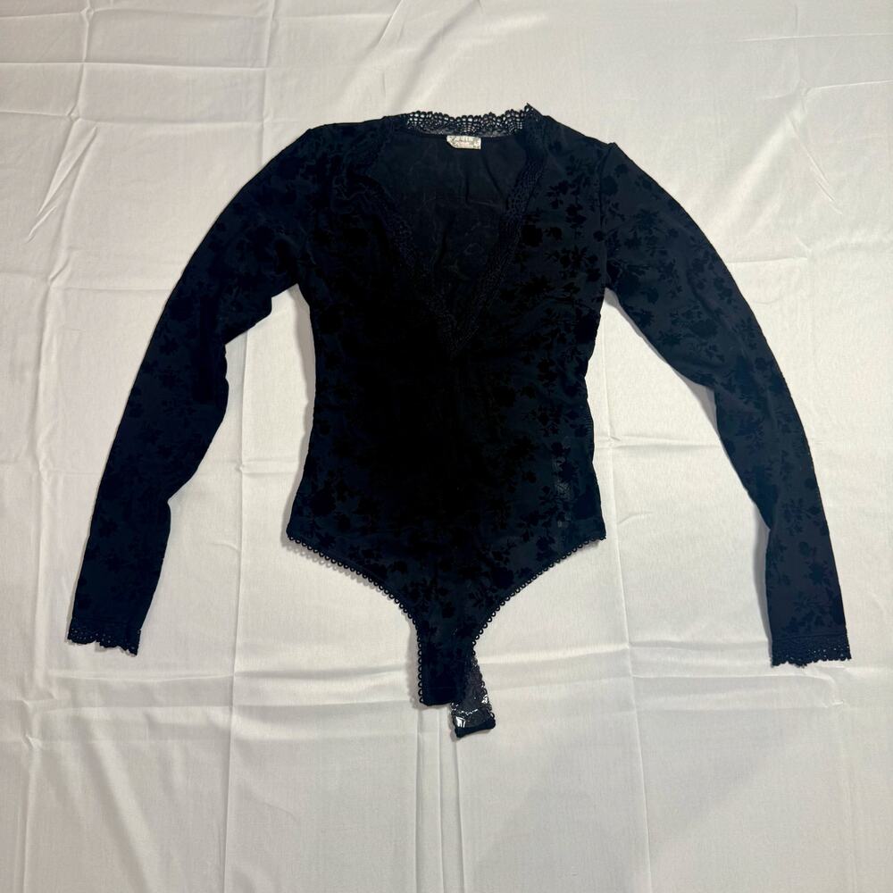 Free People Babes Bandeaus Black Velvet Floral Lace Bodysuit NWOT Women's XS/Sm - Picture 7 of 16